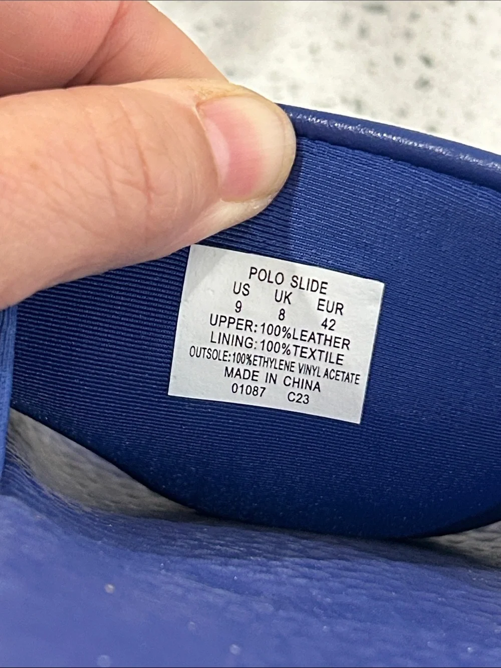 Polo Ralph Lauren Surfer Surf Bear Royal Blue Leather Upper Sandals Slides - 9
